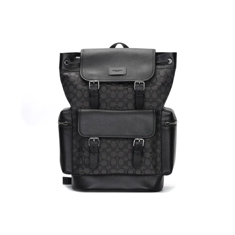 COACH Sprint Cow Leather Patchwork With Fabric Backpack Large Size Men's Charcoal Gray & Black-1