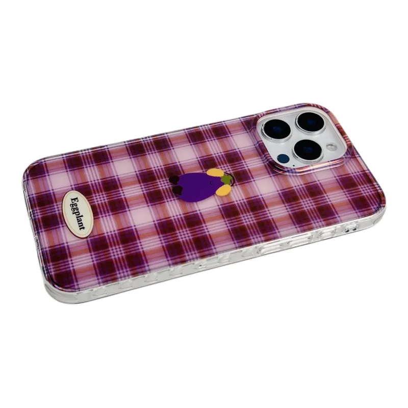 Wei Xin Acrylic Material Purple Plaid Eggplant Phone Cases Compatible With IPhone 16/15 Pro Max/Apple 13/14 Pro/Max-3