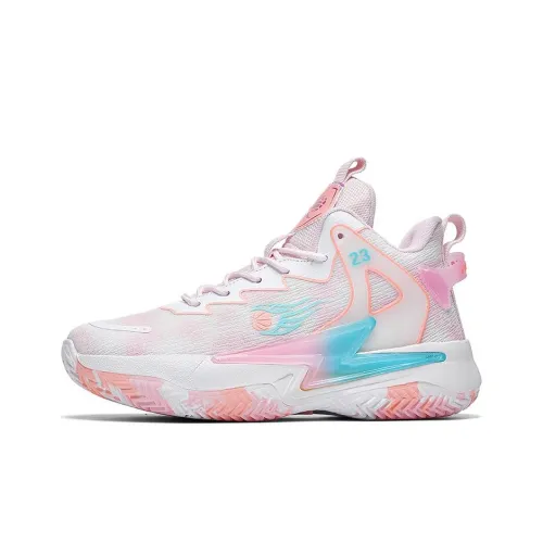 BIANSULONG Cushioned Slip Resistant Abrasion Resistant High Top Basketball Shoes Unisex White Pink
