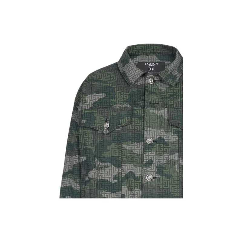 BALMAIN Camouflage Monogram Western Denim Jacket-1