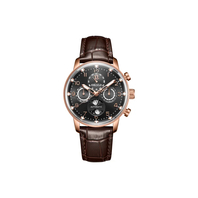 OBLVLO High End Business Casual Mechanical Movement Watch Men's Watches Black Dial-0
