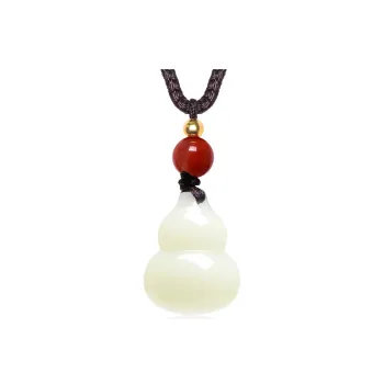 MARY WINDSOR Hetian Jade 3D Fortune Gourd Pendant Pale Greenish White Jade Unisex