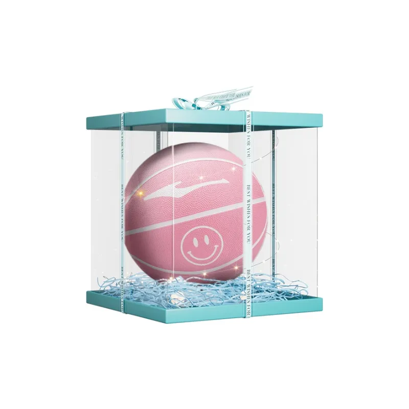 Erke Smiley Face Collection Rubber Basketball White Pink Size 7.5 Training Competition Unisex-7