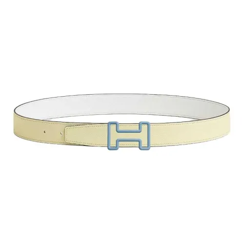 HERMES Calfskin Leather Belts Men's Light Yellow Width: 3.2CM