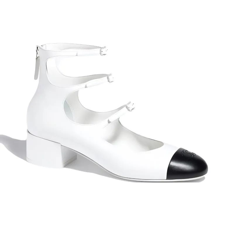 CHANEL Chunky Heel High Heels 4cm Women's White-1