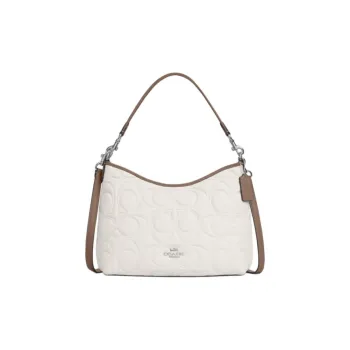 COACH Cow Leather Shoulder Bag Large Size Women's Chalk White With Taupe Accents