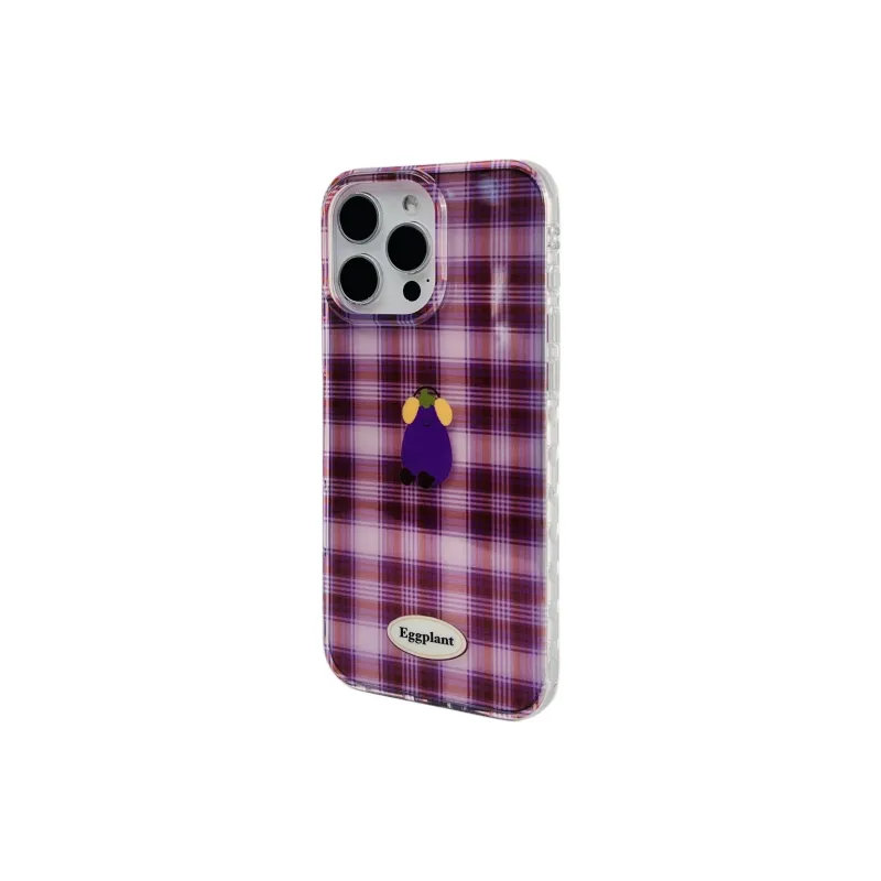 Wei Xin Acrylic Material Purple Plaid Eggplant Phone Cases Compatible With IPhone 16/15 Pro Max/Apple 13/14 Pro/Max-2