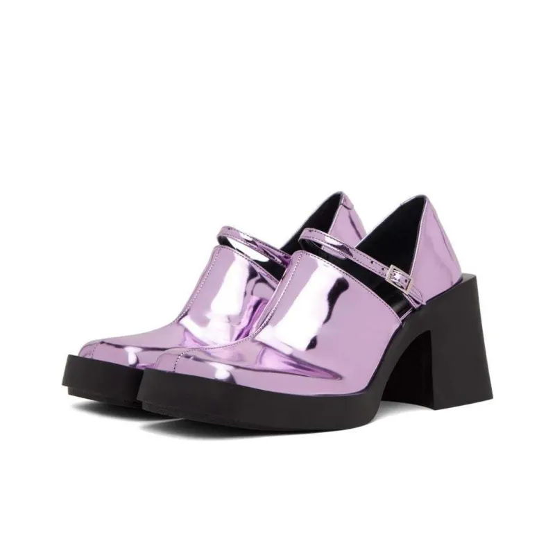 JUSTINE CLENQUET Kim Chunky Heel High Heels 8cm Women's Purple-2
