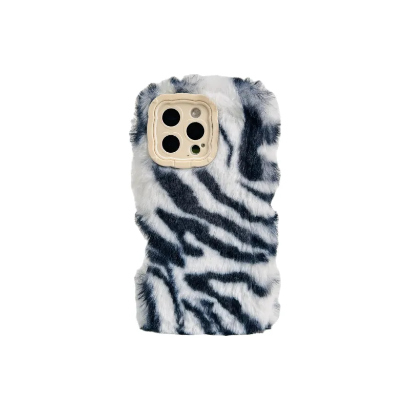 Wei Xin Plush Material Plush Zebra Print Phone Cases Compatible With IPhone 16/15 Pro Max/Apple 13/14 Pro/Max-4
