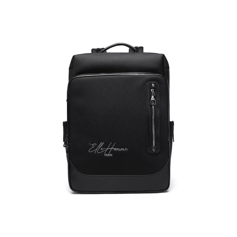 ELLE HOMME Fabric With Cow Leather Backpack Regular Men's Black-0
