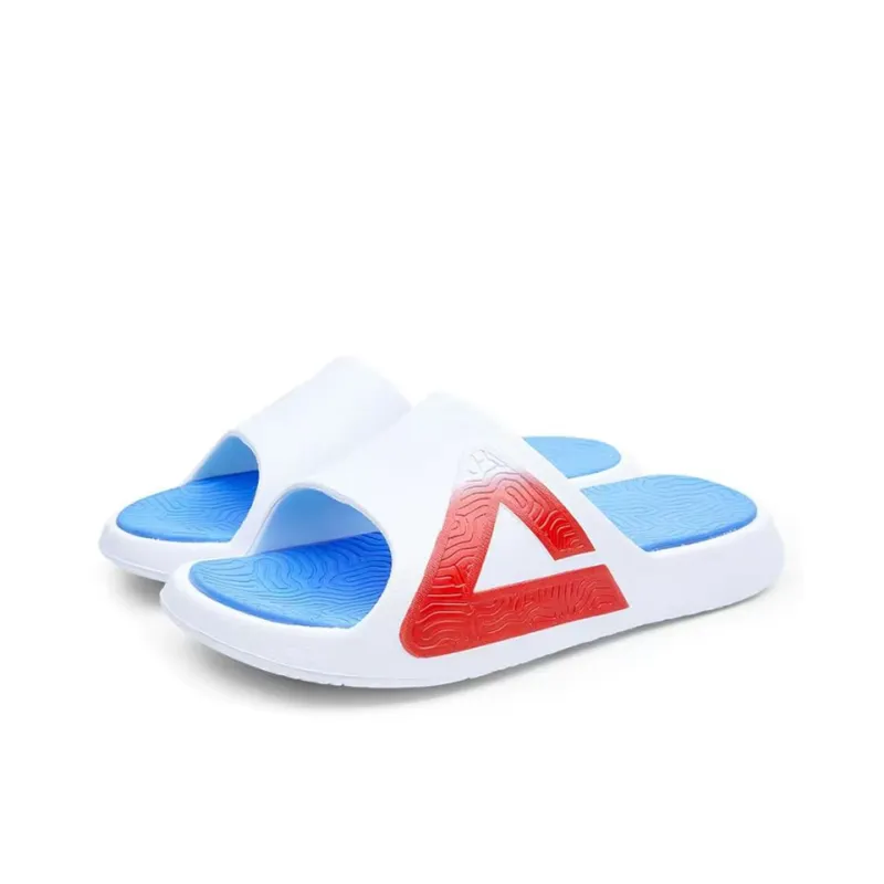 PEAK Tai Ji1.0 Slip Resistant Odor Resistant Slide Slippers Men's White Blue Red-2