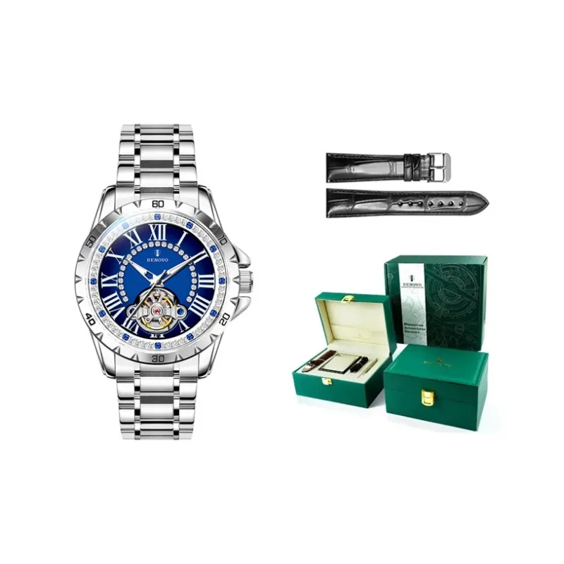 RENOVO Automatic Mechanical Movement Stainless Steel Watchband Watch Men's Watches Blue Dial-15