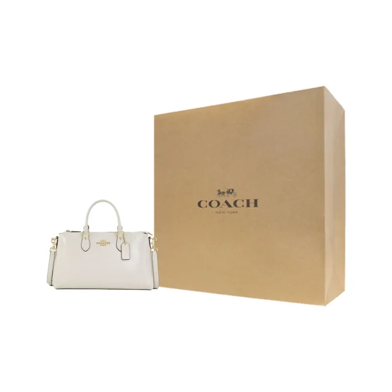COACH Patent Leather Shoulder Bag Crossbody Bag Handbag Large Size Women's Pearl White-6