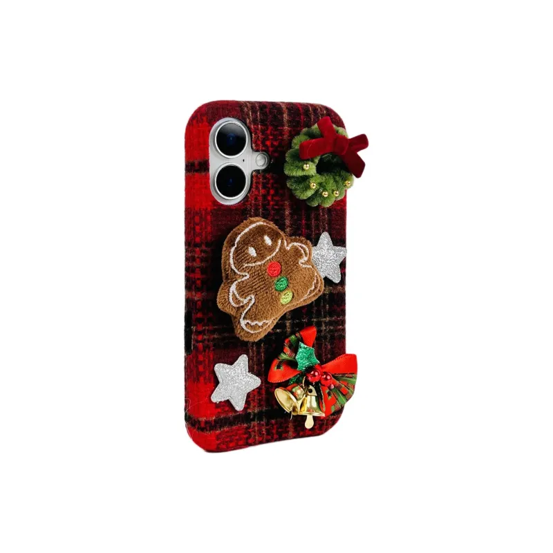 Wei Xin Plush Material Flannelette Gingerbread Man Phone Cases Compatible With IPhone 16/15 Pro Max/Apple 13/14 Pro/Max-5