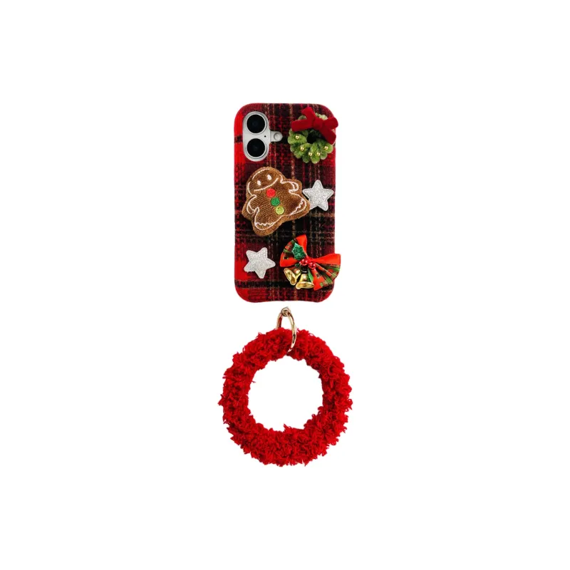 Wei Xin Plush Material Flannelette Gingerbread Man Phone Cases Compatible With IPhone 16/15 Pro Max/Apple 13/14 Pro/Max-1