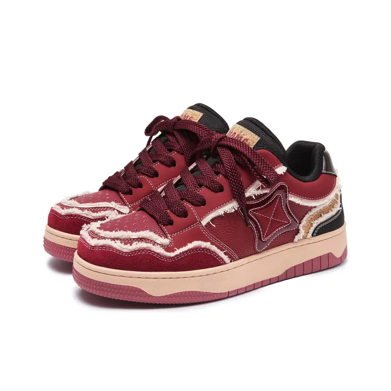 MQMS Anti Slip And Wear Resistant Height Increasing Low Top Skateboard Shoes Unisex Burgundy-2