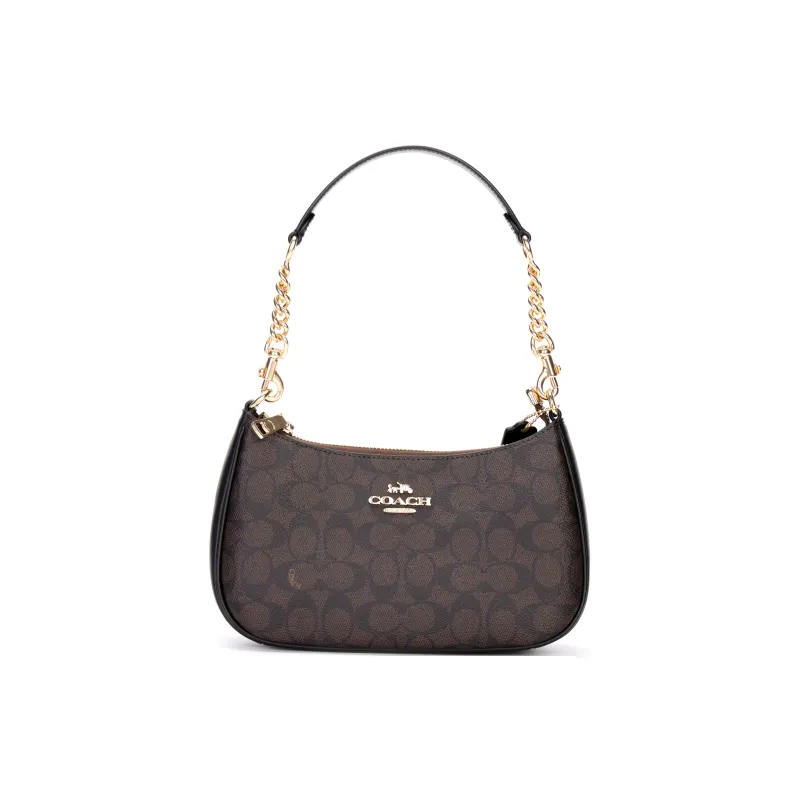 COACH Teri Artificial Leather With Recycled Leather Shoulder Bag Crossbody Bag Handbag Medium Size Women's Dark Brown-1