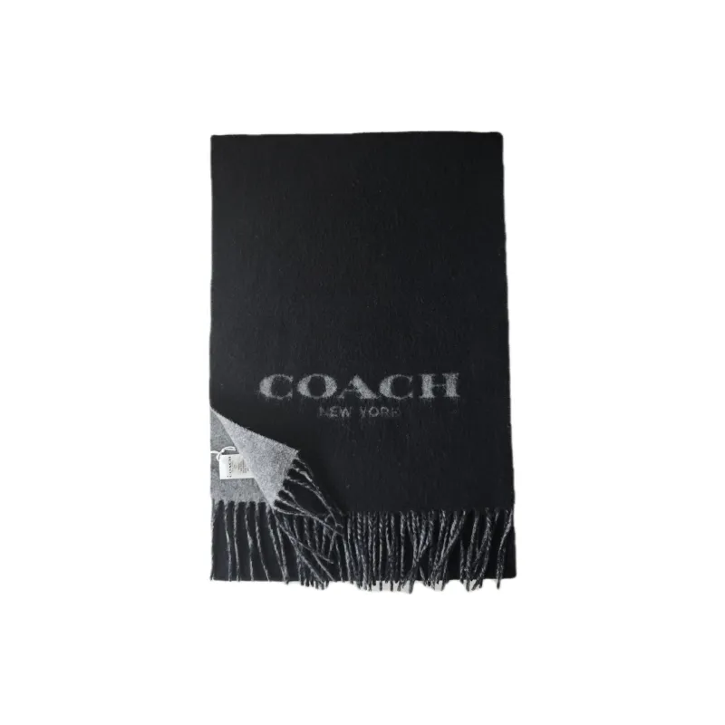 COACH Wool Knit Scarves Unisex Black-0