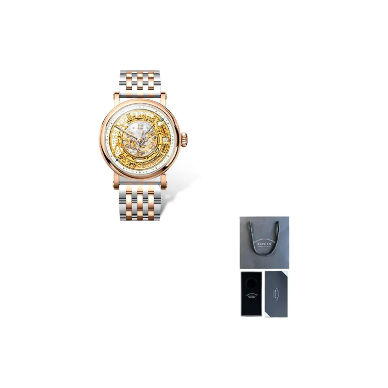 BORMAN Automatic Mechanical Movement Stainless Steel Watchband Watch Men's Watches Gold Dial-5
