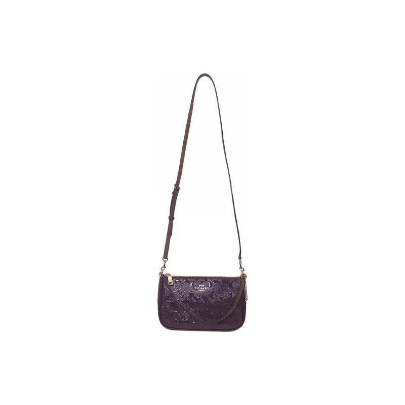 COACH Patent Leather Shoulder Bag Pochette Crossbody One Shoulder Handbag Trumpets Women's Dark Burgundy-3