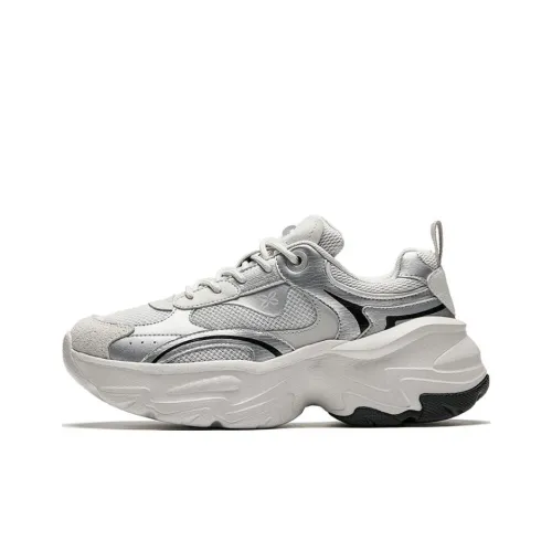 Anta Wear Resistant Support Height Increasing Low Top Chunky Sneakers Women's Silver Gray