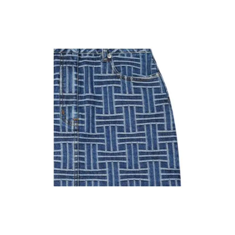 KENZO Weave Straight Hem Denim Skirt-5