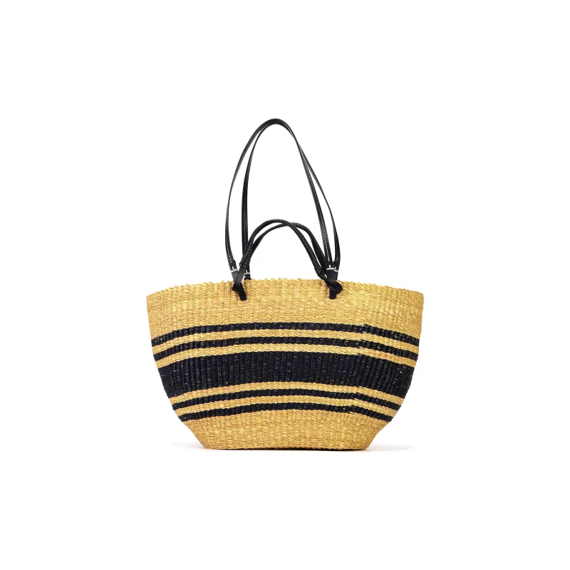 TORY BURCH Ella Raffia With Leather Trim Basket Bag Tote Bag Shopping Bag Shoulder Bag Handbag Women's Natural/Black-2