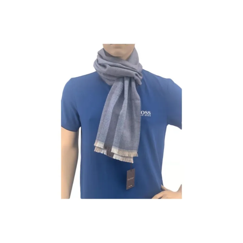 GUCCI Knit Scarves Men's Blue Gray-6