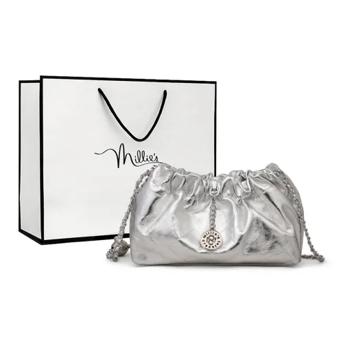 MILLIE'S Cow Leather Patchwork Synthetic Leather Shoulder Bag Crossbody Bag Chain Cloud Bag Regular Women's Silver