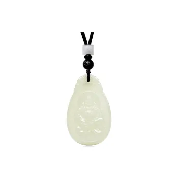 MARY WINDSOR Maitreya Buddha Jade Pendant Happiness In Sight Pale Greenish White Jade Unisex