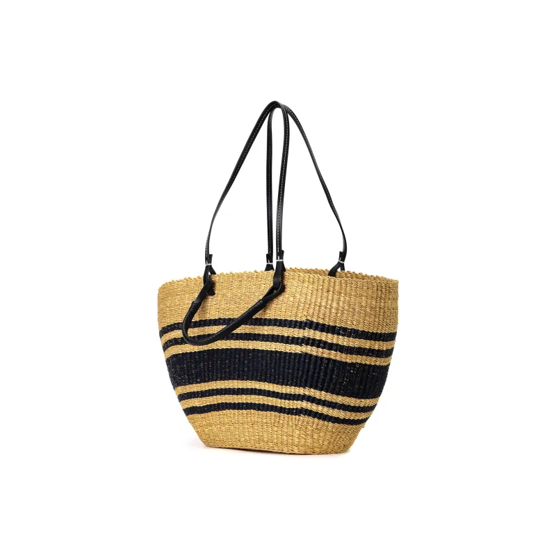 TORY BURCH Ella Raffia With Leather Trim Basket Bag Tote Bag Shopping Bag Shoulder Bag Handbag Women's Natural/Black-1