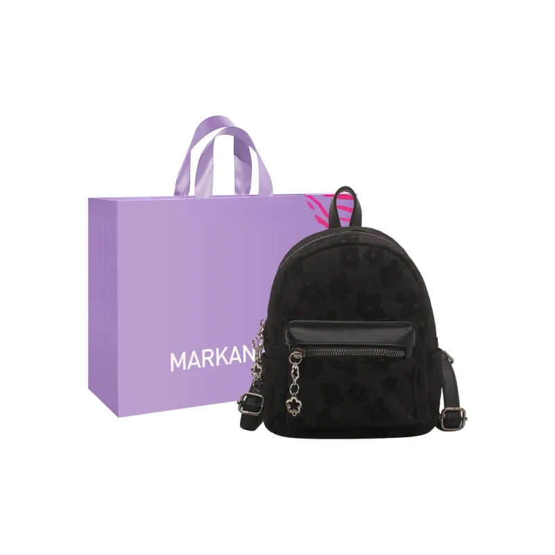 MARKANGARO Fabric Backpack Small Size Unisex White/Black-6