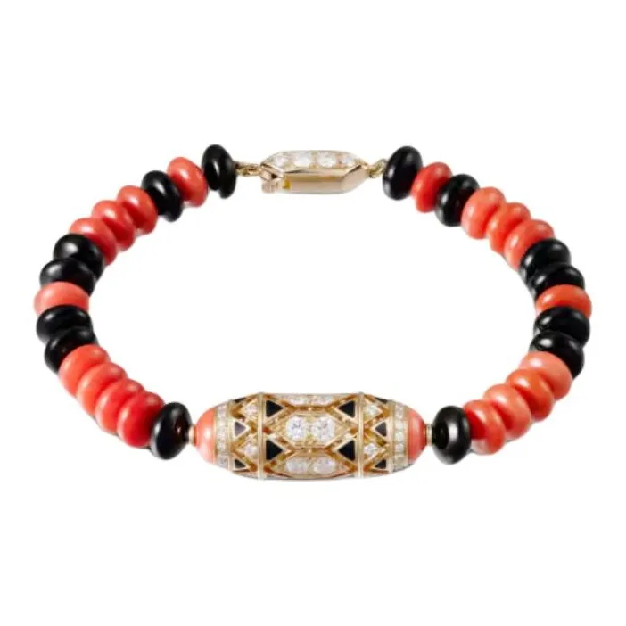 CARTIER 18K Rose Gold Onyx Black Lacquer Diamond Bracelets Unisex Red/Black-1