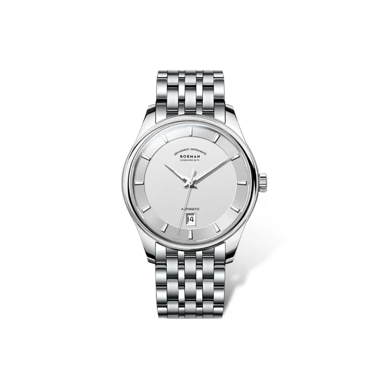 BORMAN Automatic Mechanical Movement Stainless Steel Watchband Men's Watches White Dial-0