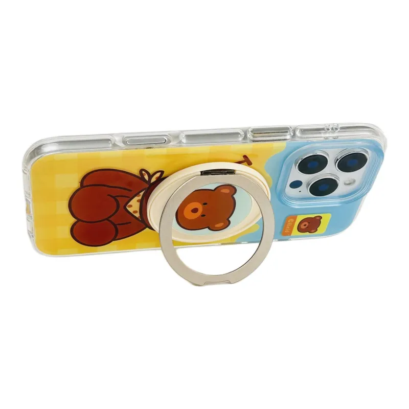 Wei Xin Acrylic Material Brown Bear Magnetic Stand Phone Cases Compatible With IPhone 16/15 Pro Max/Apple 13/14 Pro/Max-3