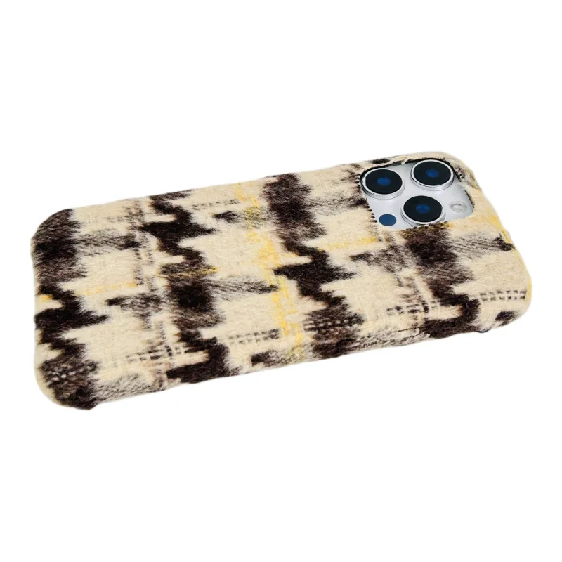 Wei Xin Plush Material Black Apricot Houndstooth Phone Cases Compatible With IPhone 16/15 Pro Max/Apple 13/14 Pro/Max-7