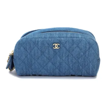 CHANEL Denim Toiletry Bag, Makeup Bag Women's Blue
