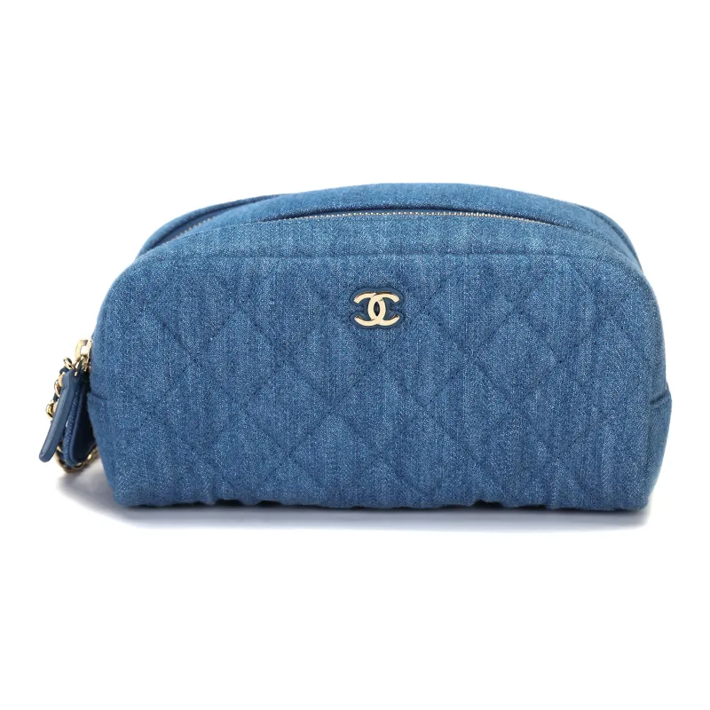CHANEL Denim Toiletry Bag, Makeup Bag Women's Blue-0