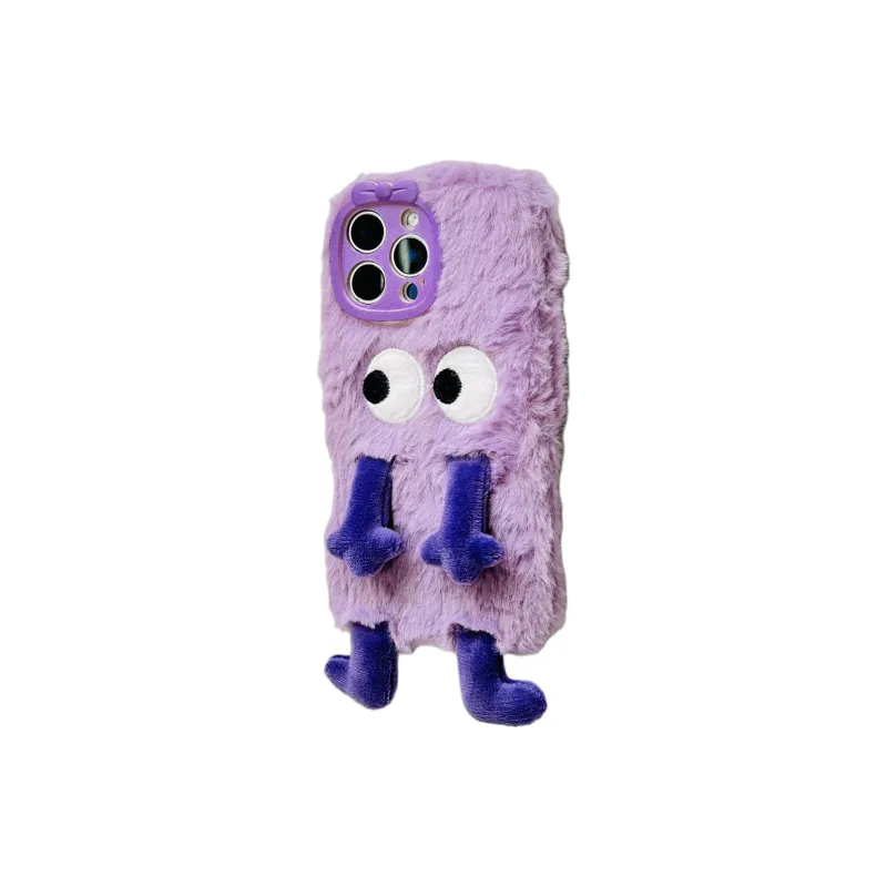 Wei Xin Plush Material Purple Fleece Monster Phone Cases Compatible With IPhone 16/15 Pro Max/Apple 13/14 Pro/Max-2