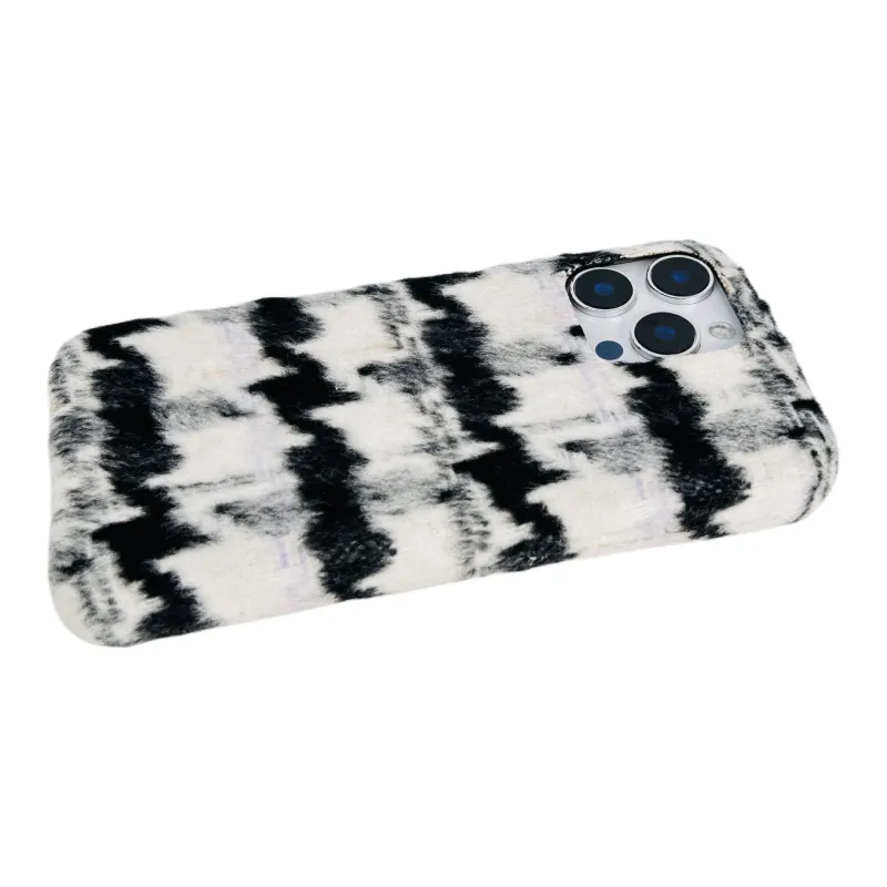 Wei Xin Plush Material Black Apricot Houndstooth Phone Cases Compatible With IPhone 16/15 Pro Max/Apple 13/14 Pro/Max-3