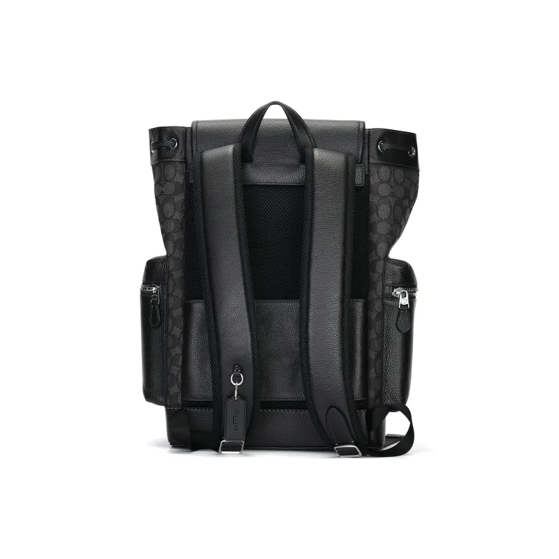 COACH Sprint Cow Leather Patchwork With Fabric Backpack Large Size Men's Charcoal Gray & Black-4