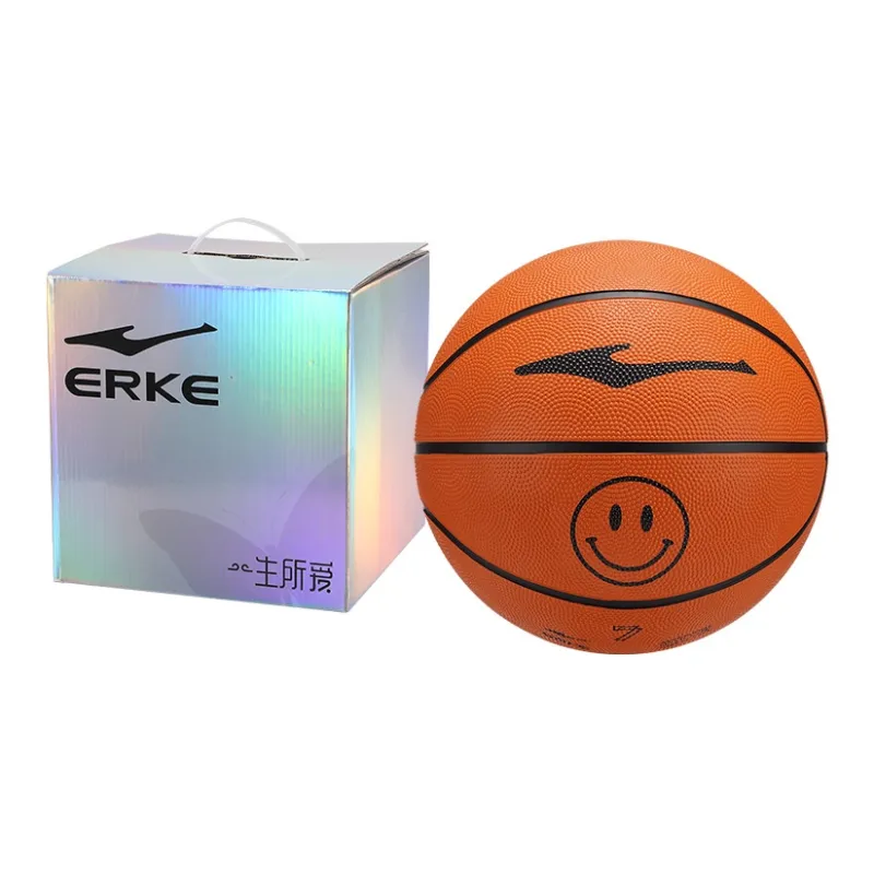 Erke Smiley Face Collection Rubber Basketball Brown Size 7.5 Training Competition Unisex-4