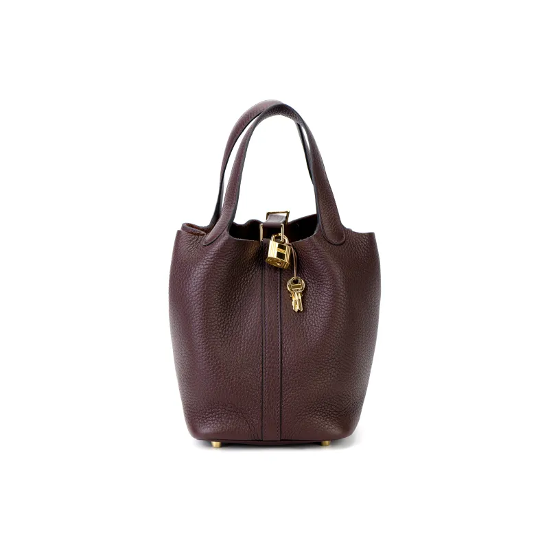 HERMES Picotin Lock Clemence Bullock Leather Basket Bag Handbag Bucket Bag Women's 0G Rouge Sellier Saddle Red-1