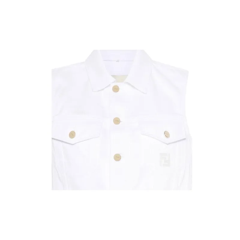 FENDI Logo Embroidered Denim Gilet-5