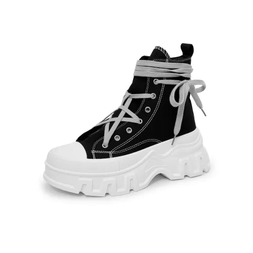 SLNU 3 Anti Slip And Wear Resistant Height Increasing High Top Canvas Shoes Unisex Black Gray Color