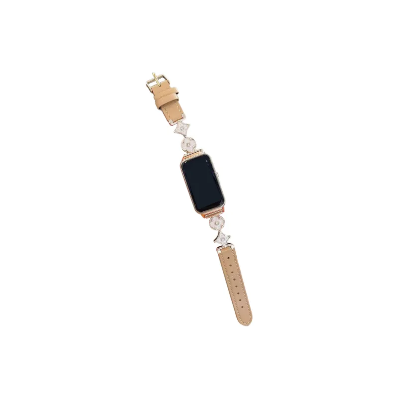 FZRT Huawei Compatibility Watch Band Niche Premium Four Leaf Clover Chain Strap Artificial Leather Material-5