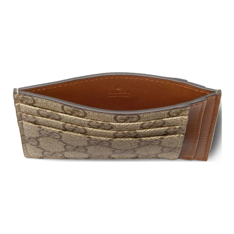 GUCCI GG Emblem Coated Fabric Card Holder Unisex Beige & Dark Brown-3