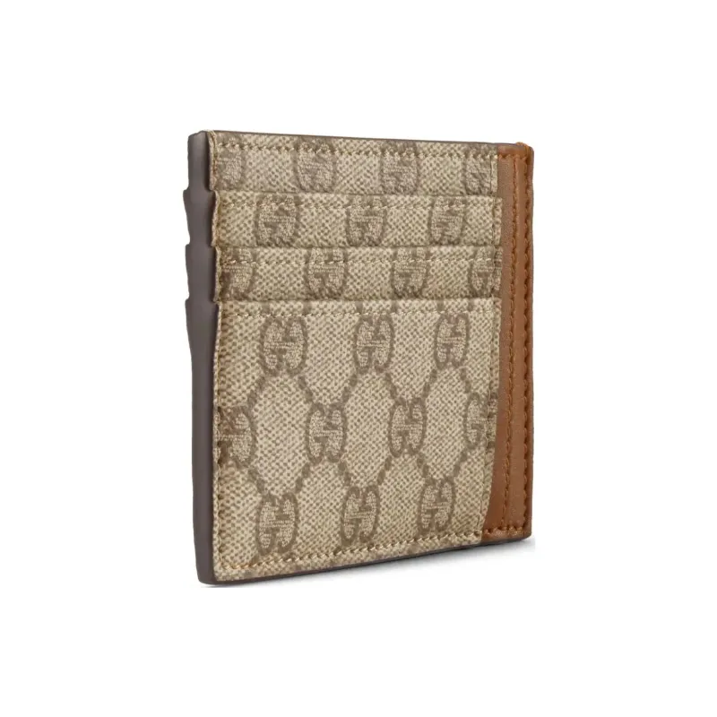 GUCCI GG Emblem Coated Fabric Card Holder Unisex Beige & Dark Brown-1