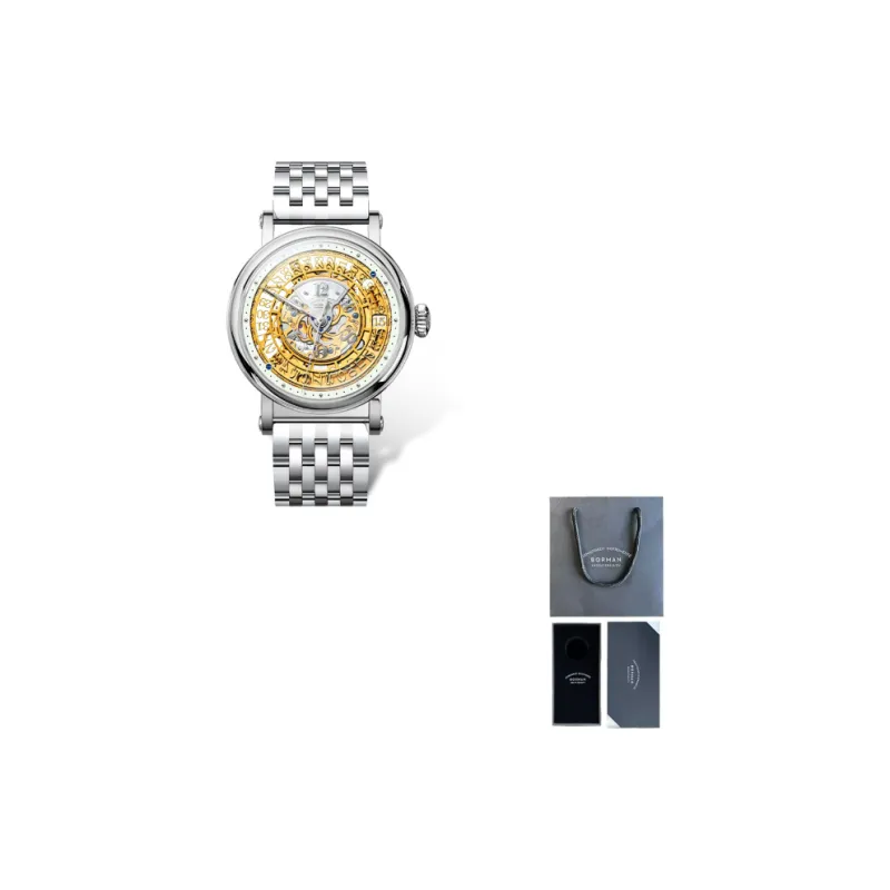 BORMAN Automatic Mechanical Movement Stainless Steel Watchband Watch Men's Watches Gold Dial-1