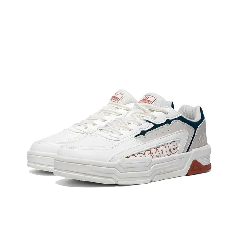 361° Coverage Cushioning Wear Resistant Lightweight Low Top Skateboard Shoes Men's White Blue-1